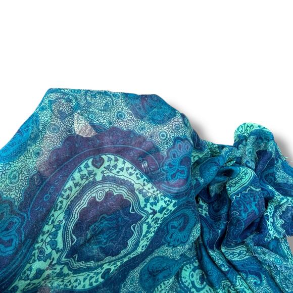 Blue & Green Lightweight Paisley Scarf - Picture 2 of 3